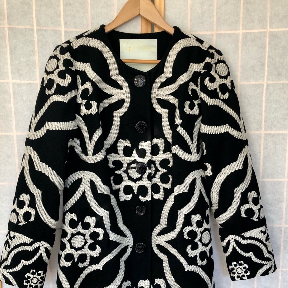 Anthropologie Beth Bowley Embroidered Wool Coat